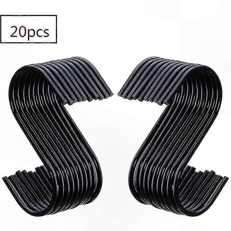 20-Pack Black S-Shaped Hooks for Hanging Pots and Organizing Storage Solutions