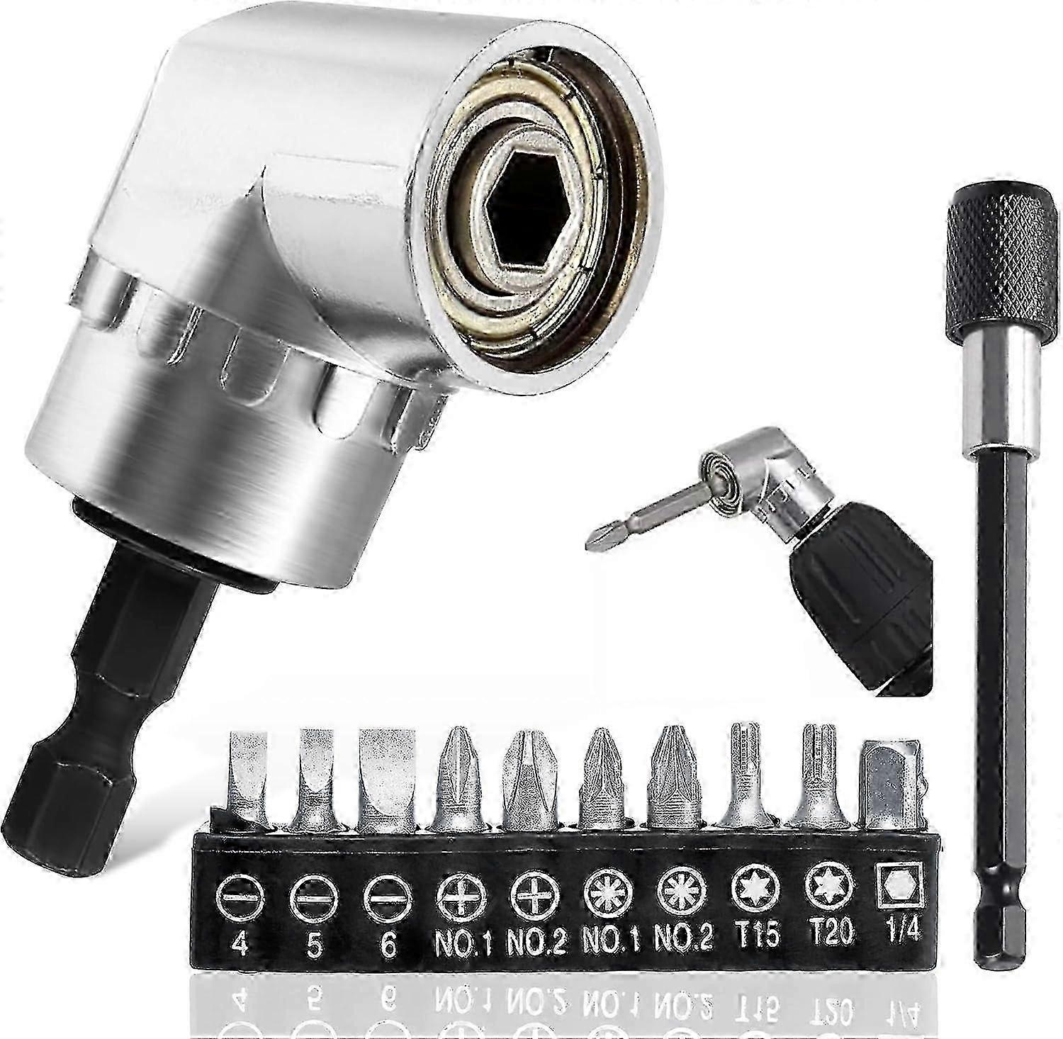 x 105 Degree Right Angle Driver Angle Extension Power Screwdriver Drill Attachment 1/5inch Hex Bit Socket Screwdriver Holder Adaptor