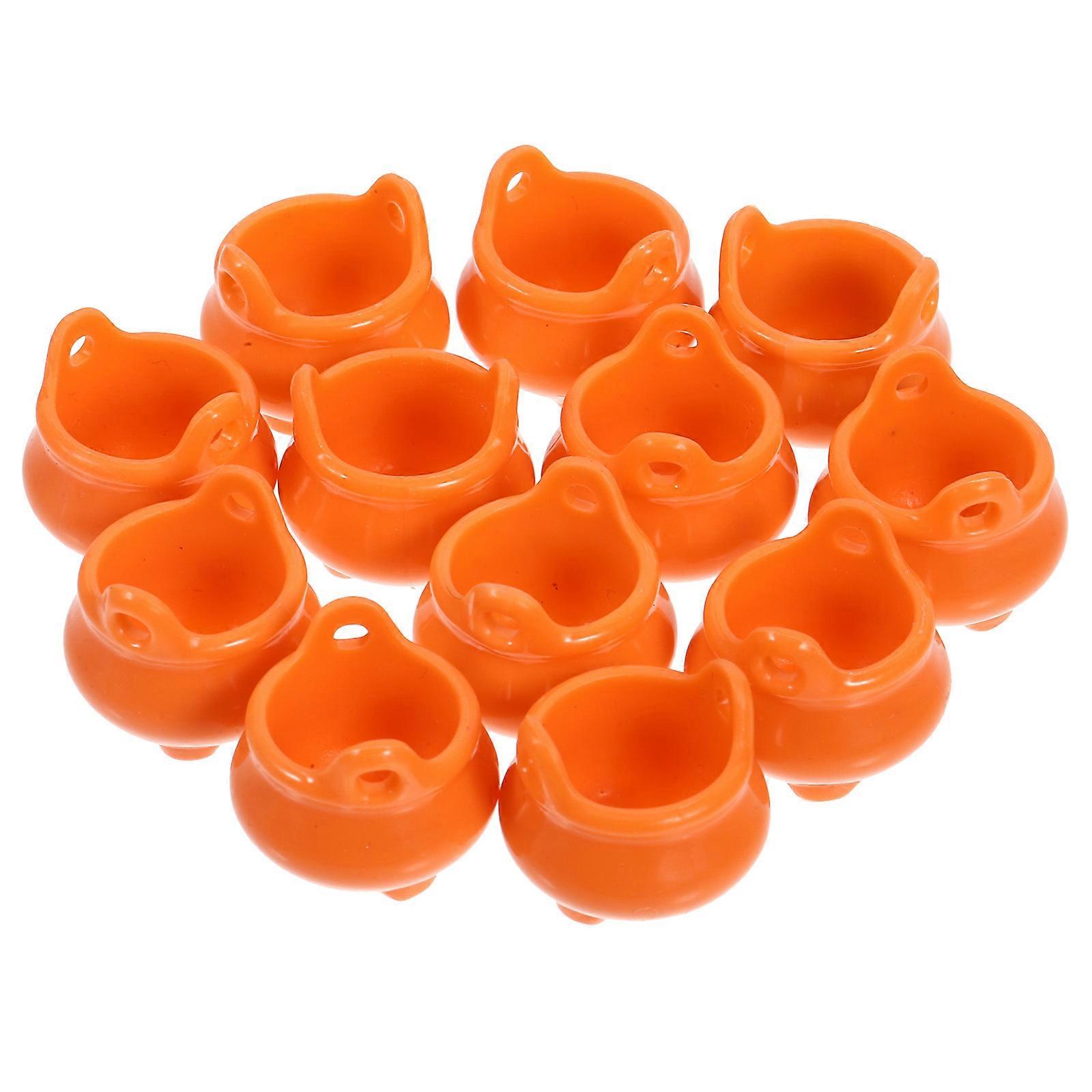 Halloween Candy Bucket Mini Plastic Cauldron for Storage 12Pcs Orange