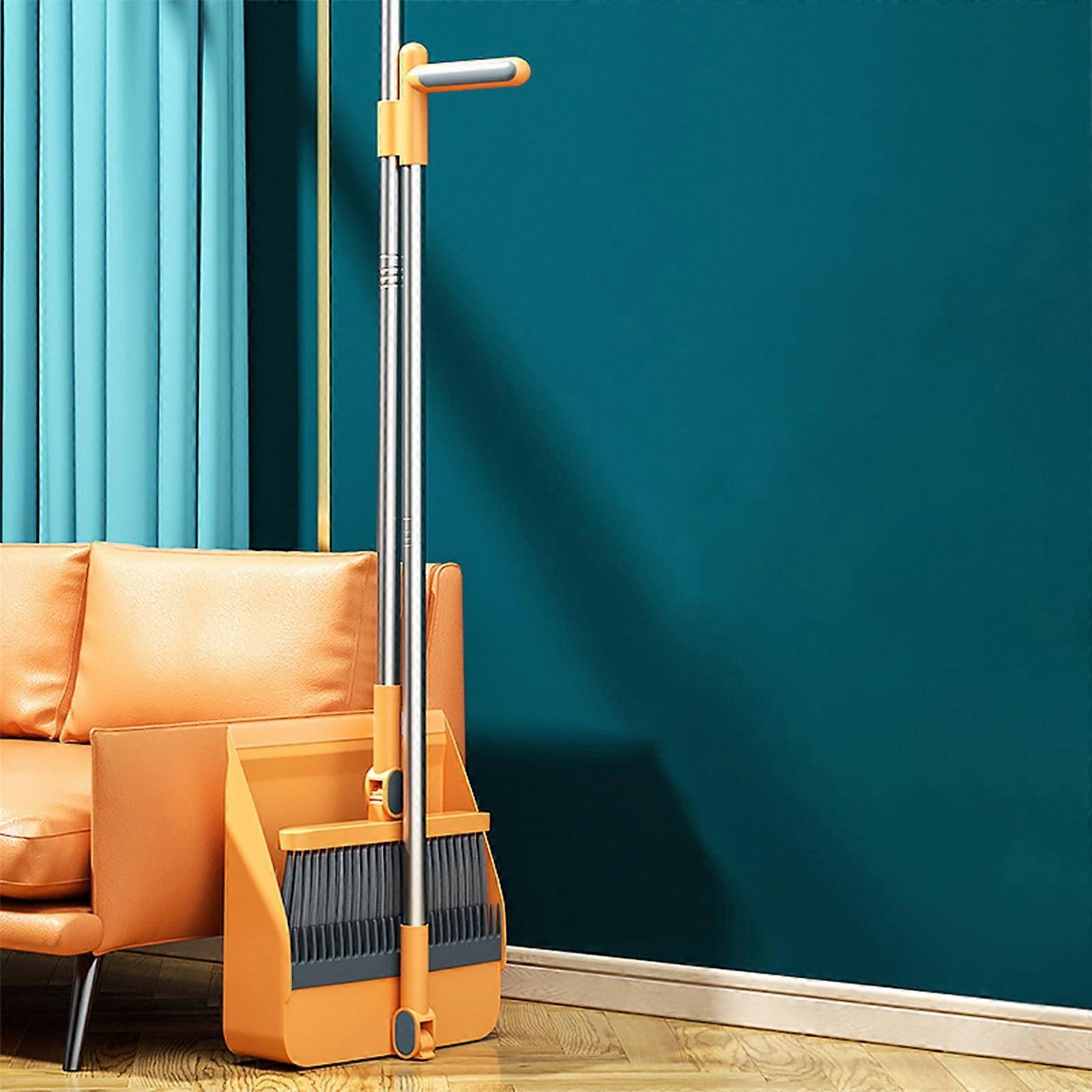 VALSEEL Rotatable Broom & Dustpan Set with Scraping Teeth, Standing Storage Buckle, Compatible with Home Cleaning