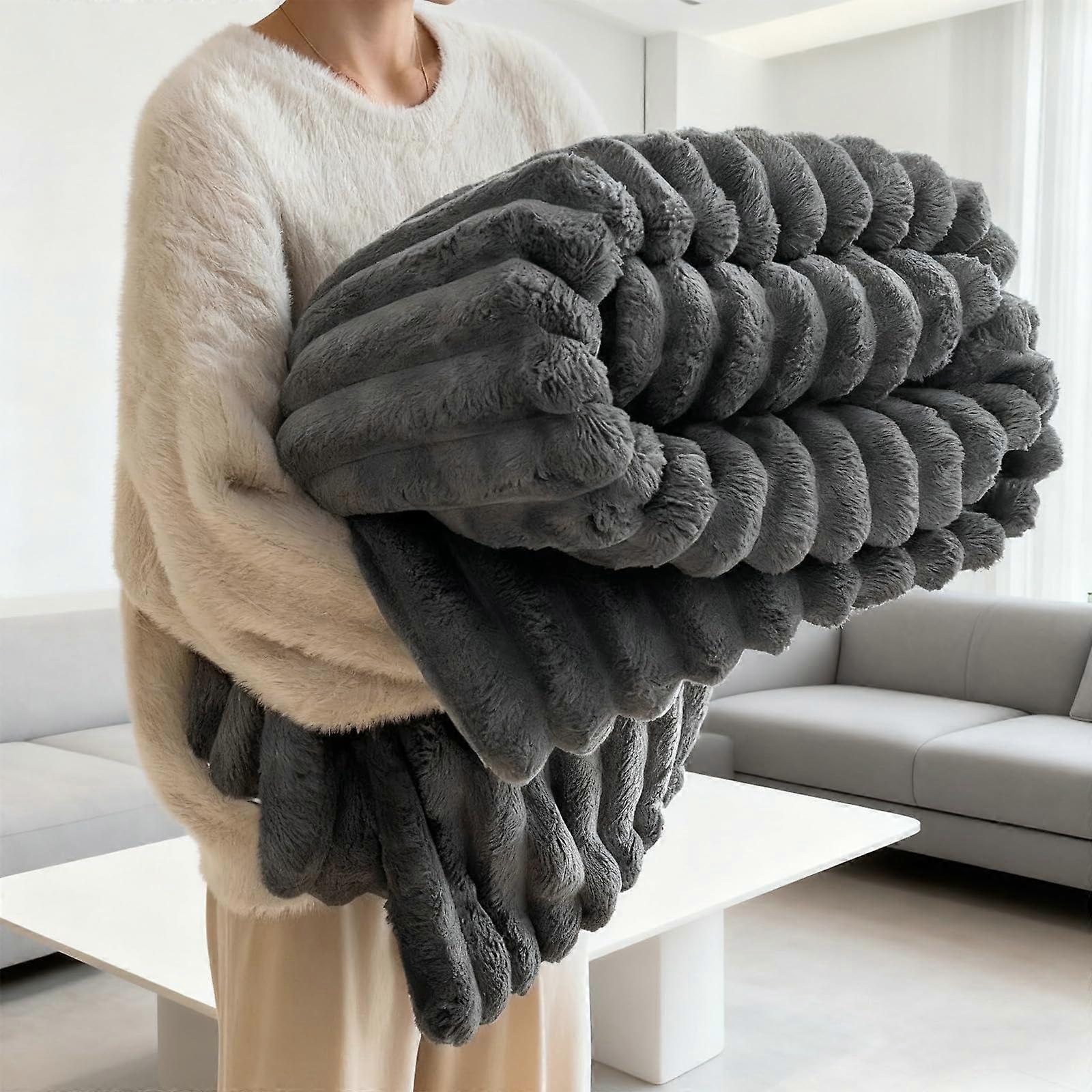 Plush Throw Blanket XXL Dark Gray – UltraSoft Flannel Fleece, Warm Cozy for Sofa, Bed and Office