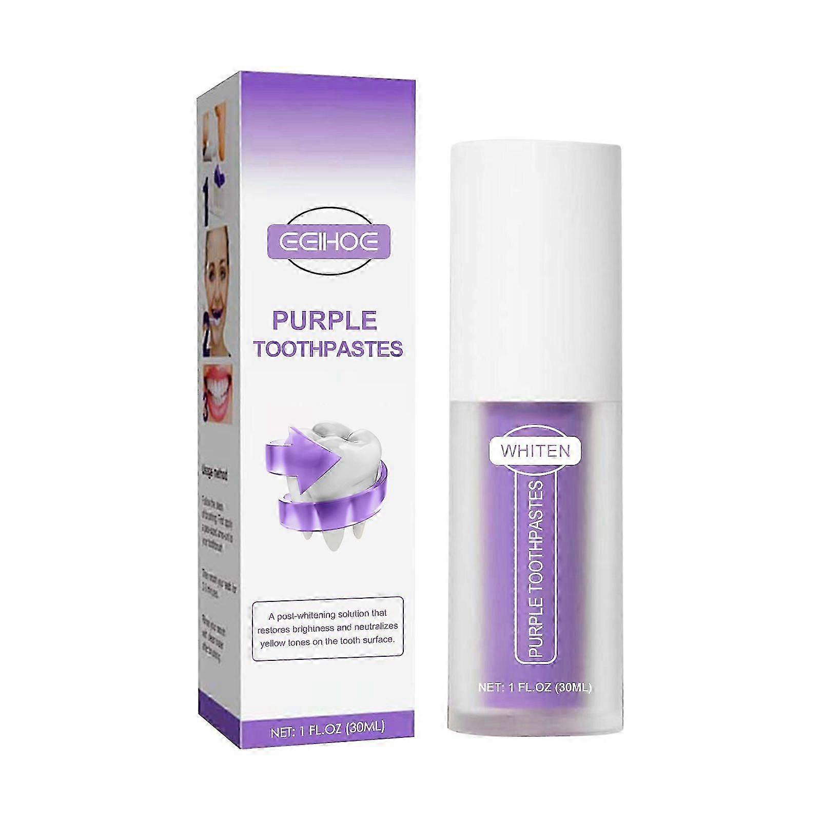 V34 Purple Toothpaste - Brightening, Stain-Removing & Gentle on Sensitive Teeth - Natural Color Correction for a Brighter Smile & Fresh Breath, 30ml