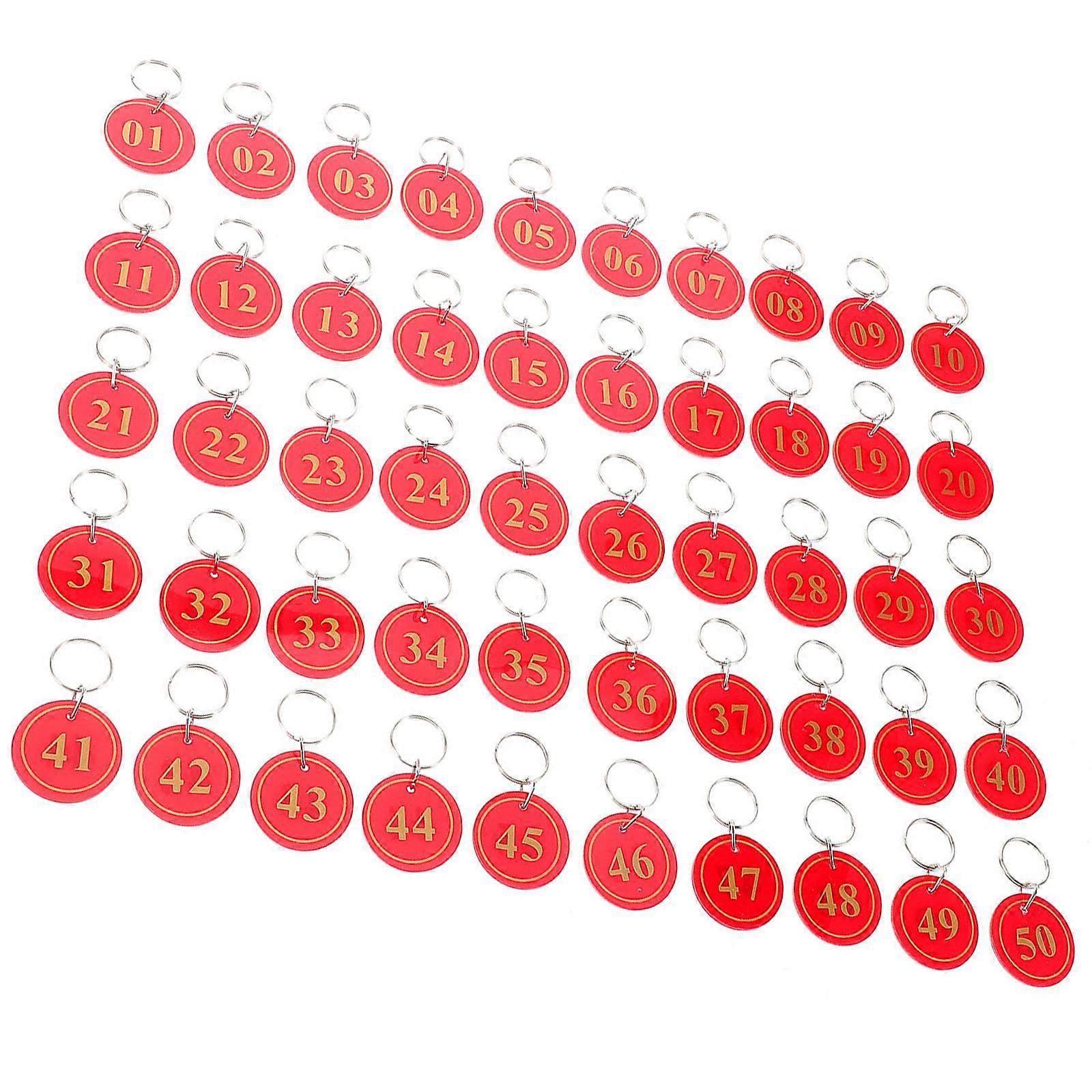Numbered Storage Hand Tags Acrylic for Bathhouse 50Pcs Red Double-Sided Tags