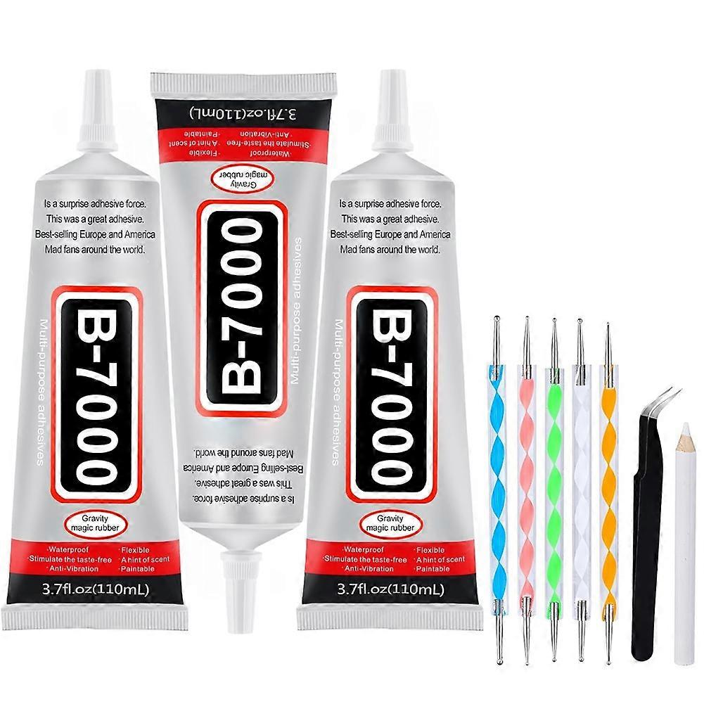 3 PCS 110ml B7000 Glue Clear with Precision Tip, B7000 Rhinestone Glue Set, Craft Glues with 5-Point Pen Tool