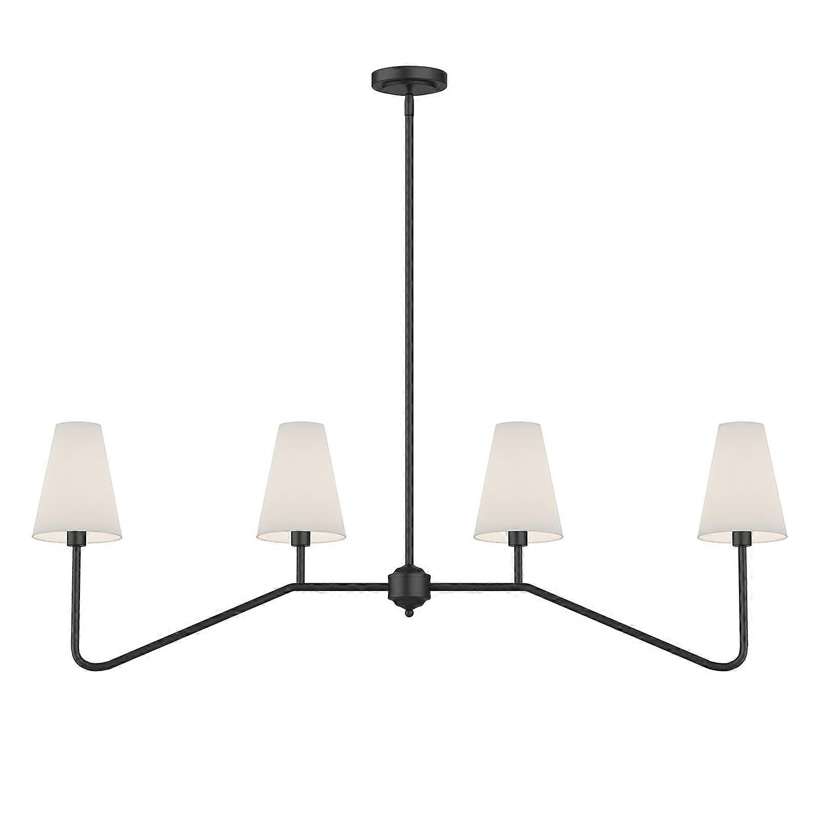 47' 4Light Kitchen Island Lighting, Matte Black Linear Chandelier with Linen Shades, Adjustable Height