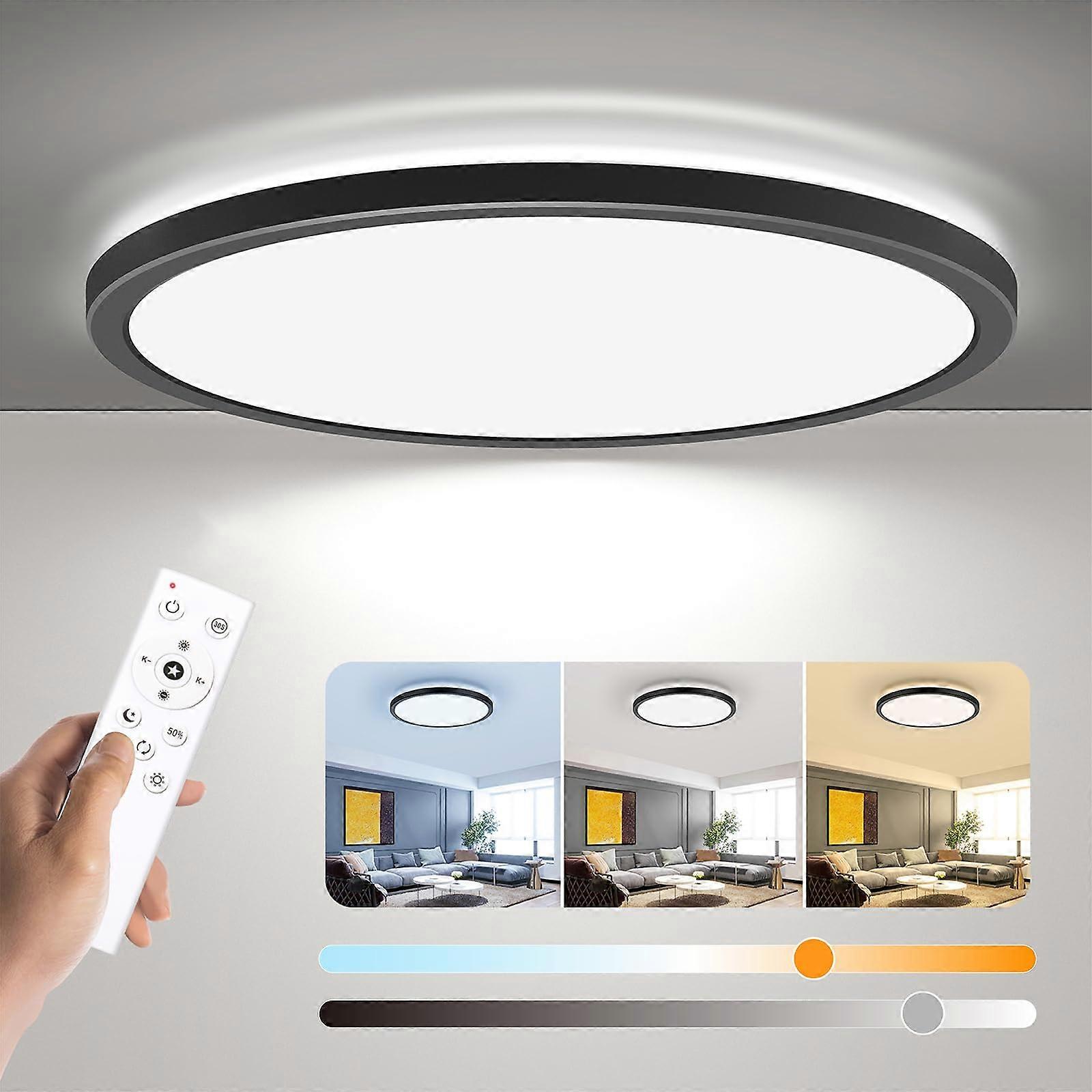 LED Flush Mount Ceiling Light 12 Inch, Dimmable with Remote, Adjustable Color Temperature 3000K6500K, Ultra Slim Modern Fixture for Bedroom Black