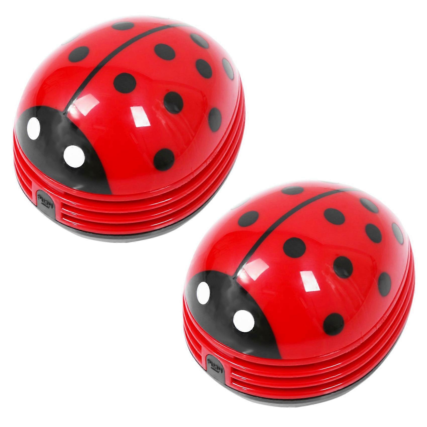 2X Ladybug Patterned Battery-Operated Mini Vacuum Table Dust Cleaner, Red