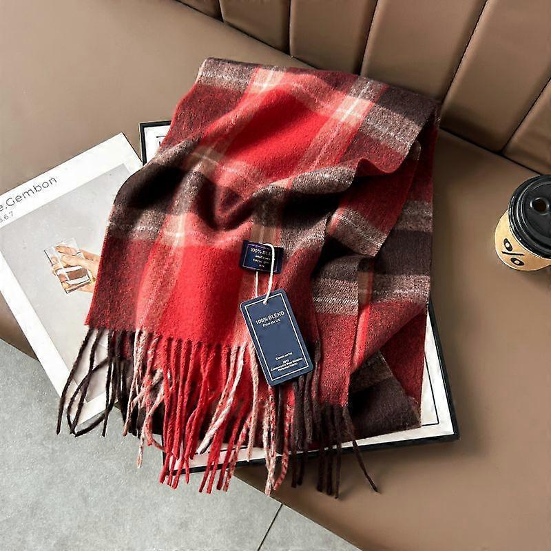 Autumn and winter classic checkered print high-end scarf with ins style for couples, Australian imitation wool texture warmscarf