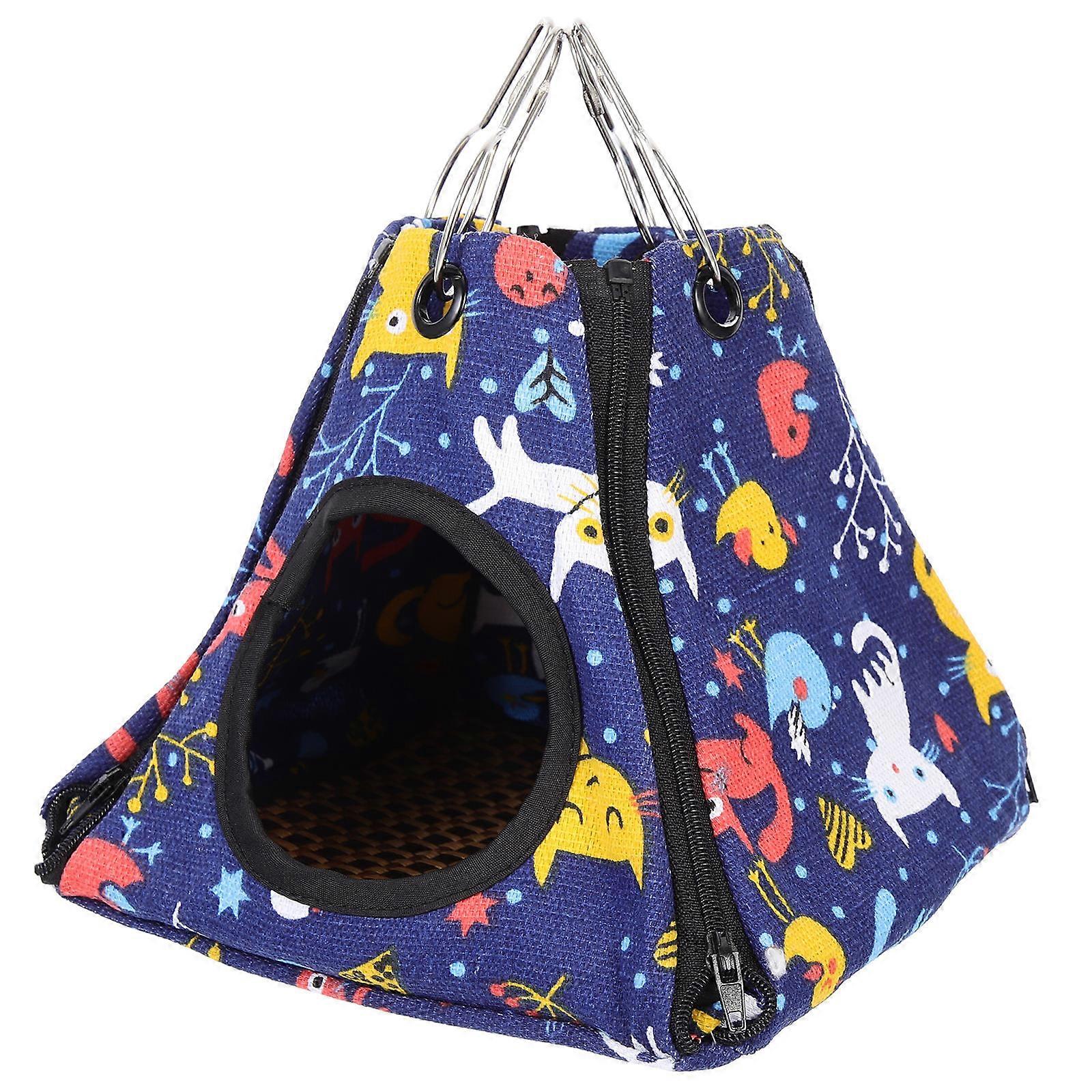 Hanging Hamster Hammock Canvas Pet Cage Accessory Blue Rectangular Sleeping Bed Daily Use 1Set