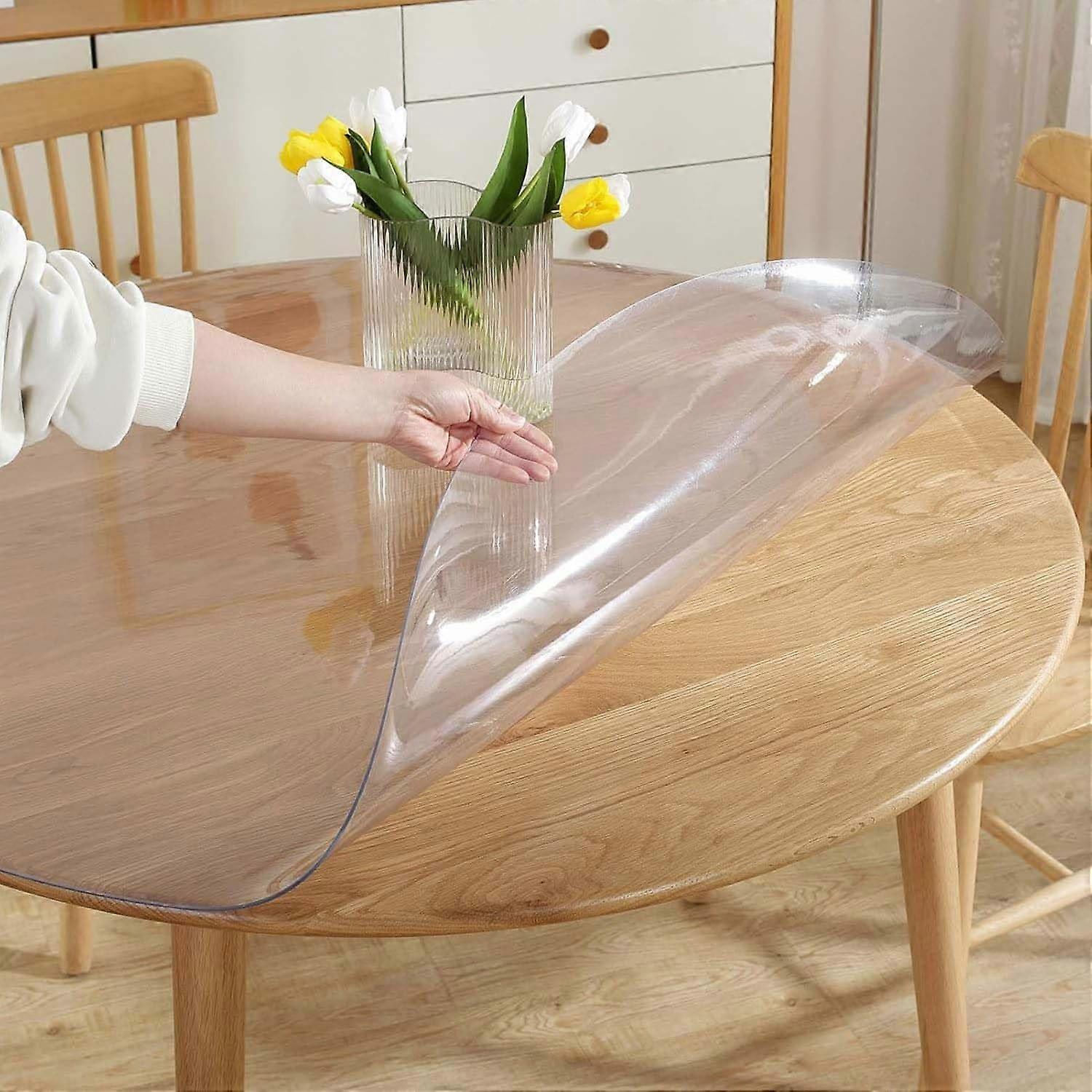 PVC Table Protector 54 Inch Round, Clear Plastic Waterproof Table Cover, Scratch Resistant, Easy Clean for Dining Table