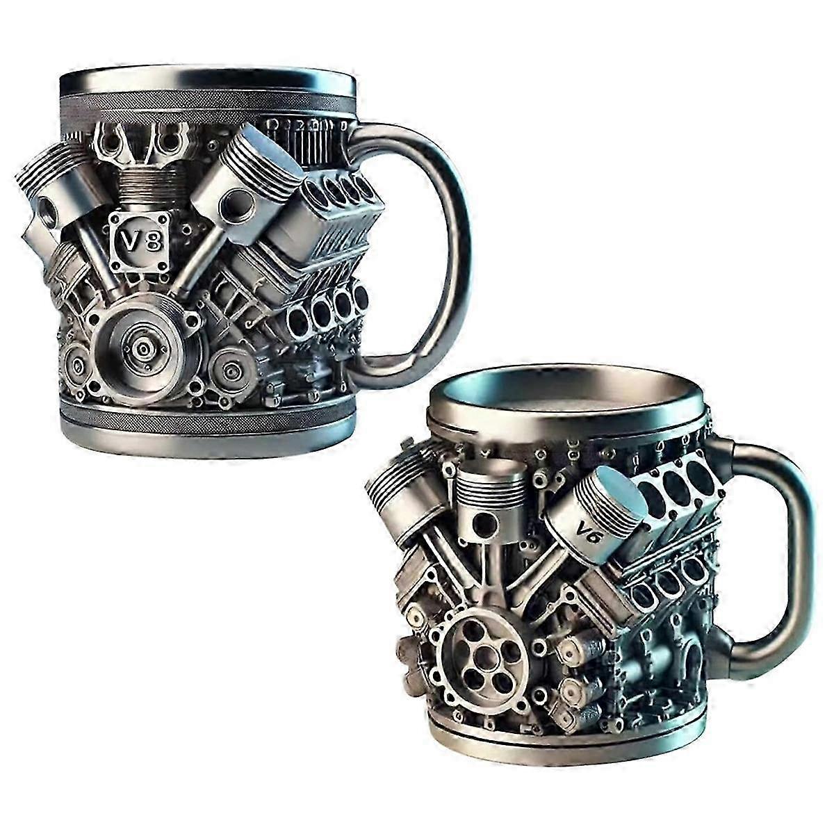 2PCS V6 & V8 Engine Coffee Mugs, Car Engine Coffee Cups