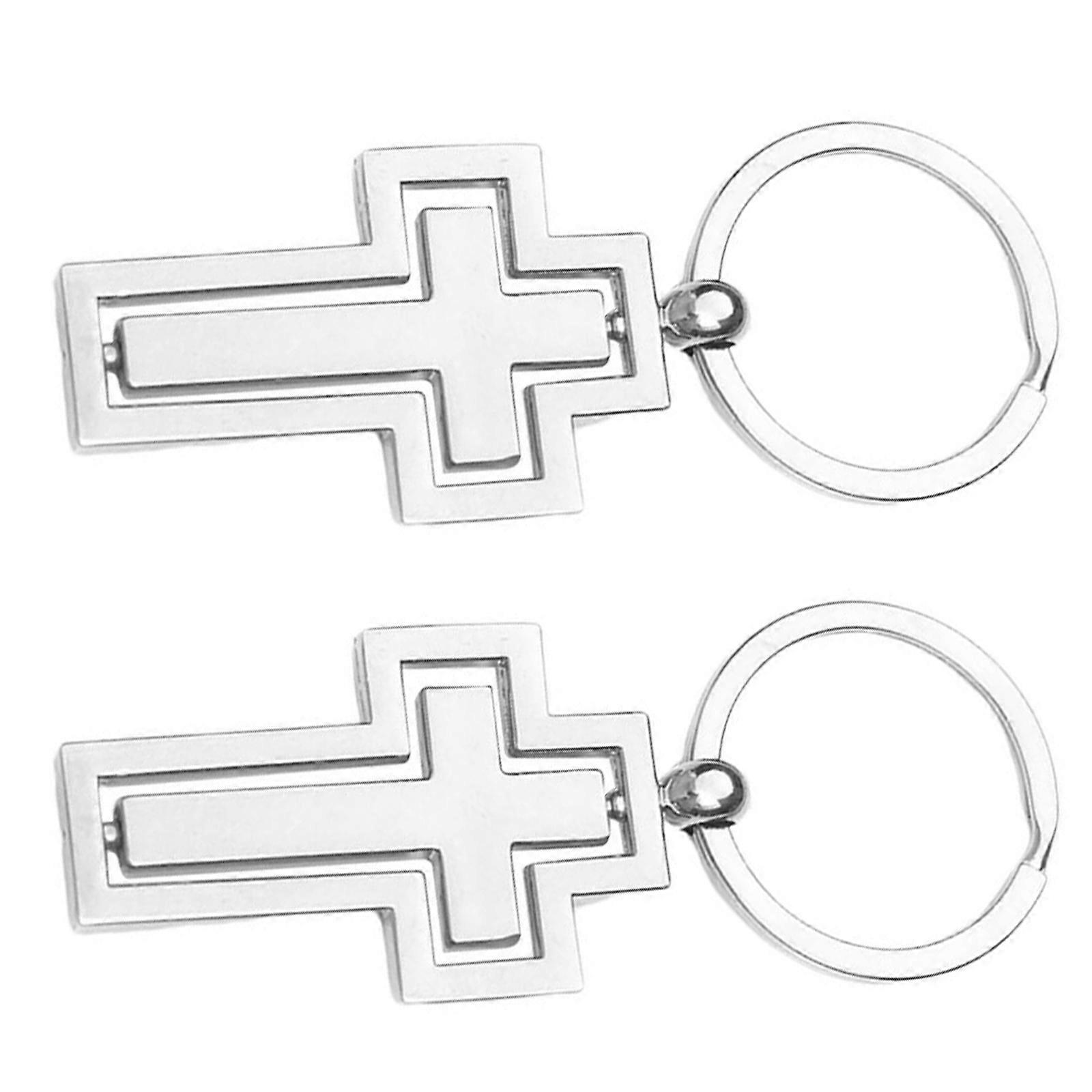 Cross Keychains Silver Rotating Pendant 2Pcs for Hanging Keys