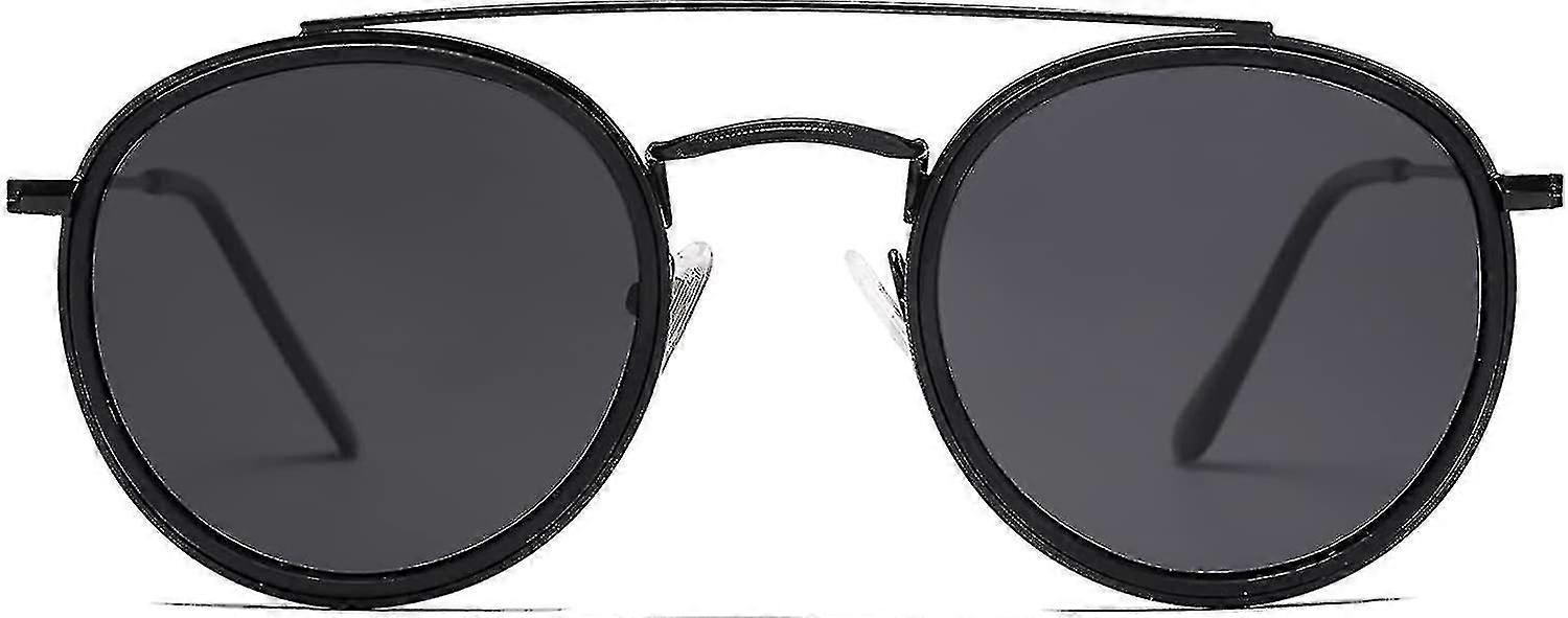 Small Vintage Circular Polarized Double Bridge Sunglasses