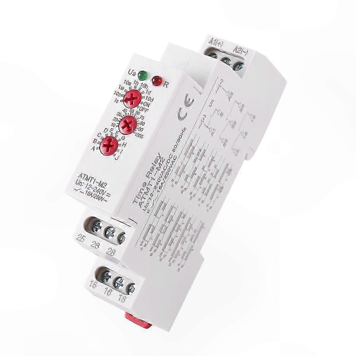 DIN Rail Mount Time Delay Relay, 16A 250VAC, Multifunction Timer with 10 Modes, 12-240V AC/DC