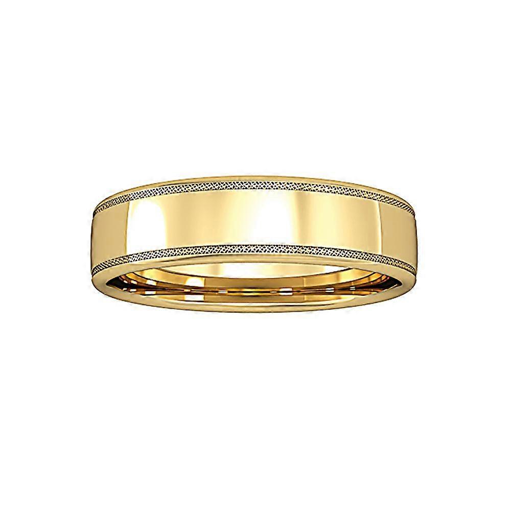 Jewelco London 9ct Yellow Gold Bombe Court Lattice Edge Band Wedding Ring 5mm