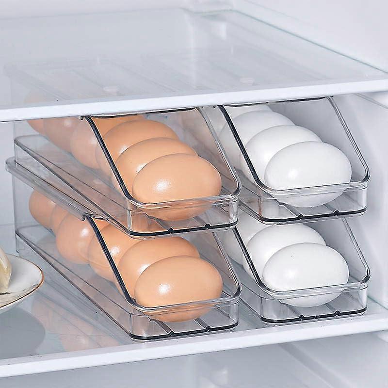 Egg Holder for Refrigerator with Automatic Rolling Design, 31Day Freshness Timer, Adjustable Clear Organizer