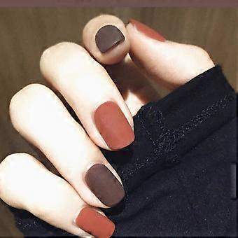 Matte Square Press On Nails Brown Orange Full Cover Acrylic Fake Nails Reusable Set 24Pcs