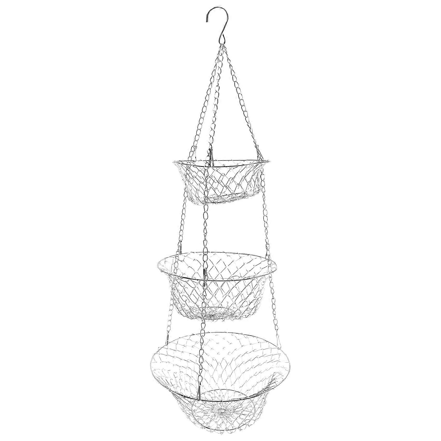 3 Tier Fruit, Vegetable Kitchen Storage Basket Hanging Basket(Silver)