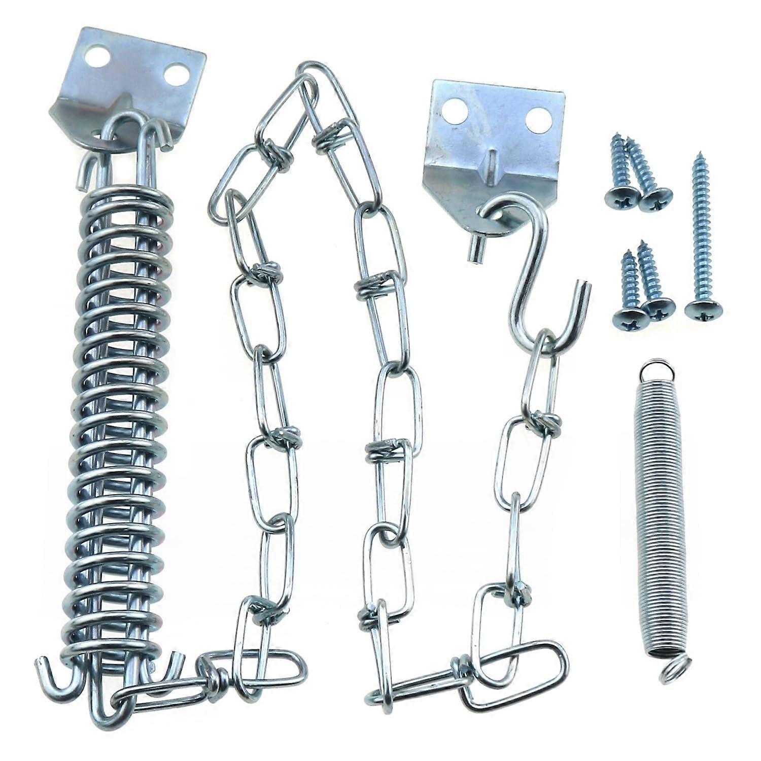 Spring Loaded Screen Door Chain Set Silver, Heavy Duty Storm Door Hardware for Windproof Protection