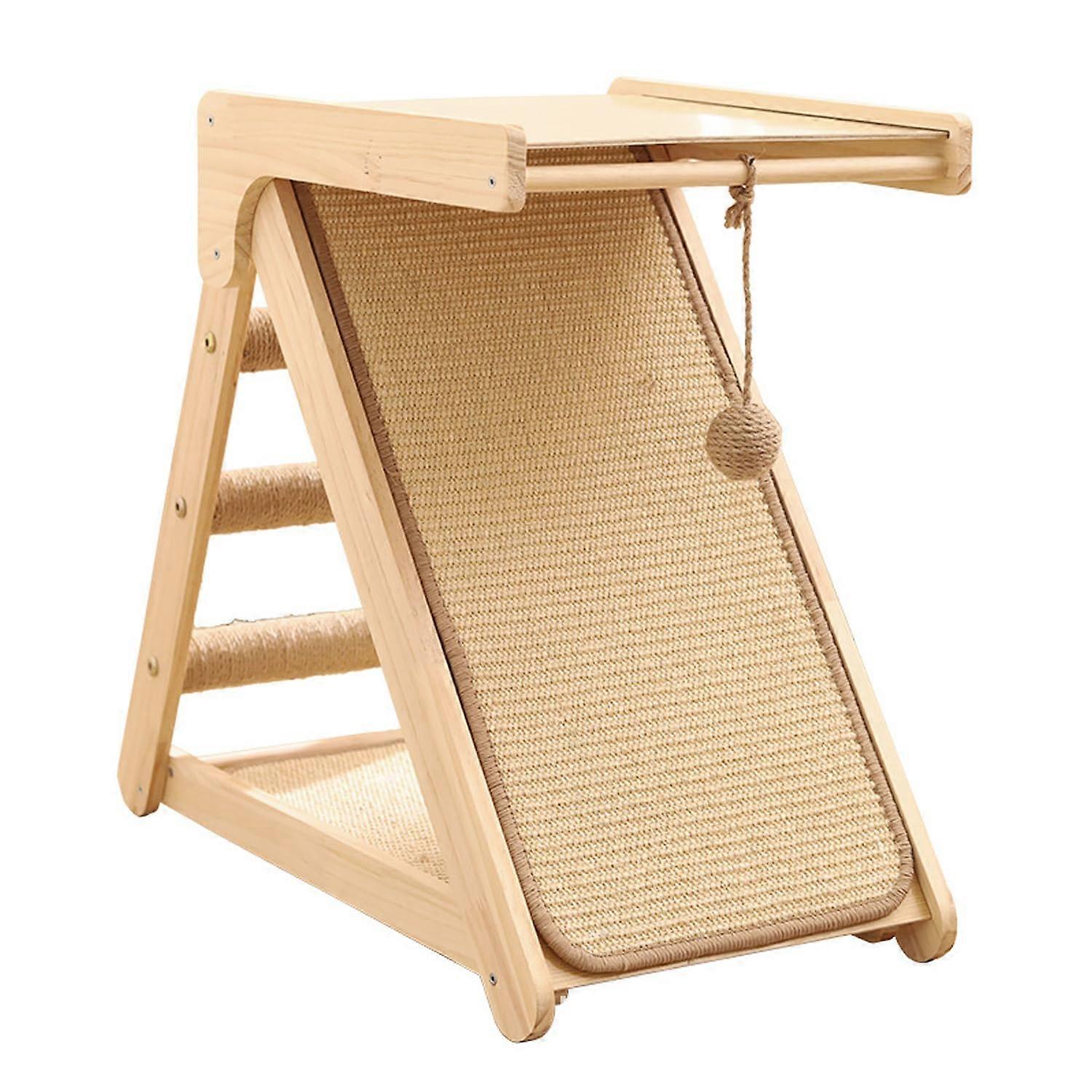 Solid Wood Cat Scratching Post with Foldable SpaceSaving Design and Durable Triangular Shelves