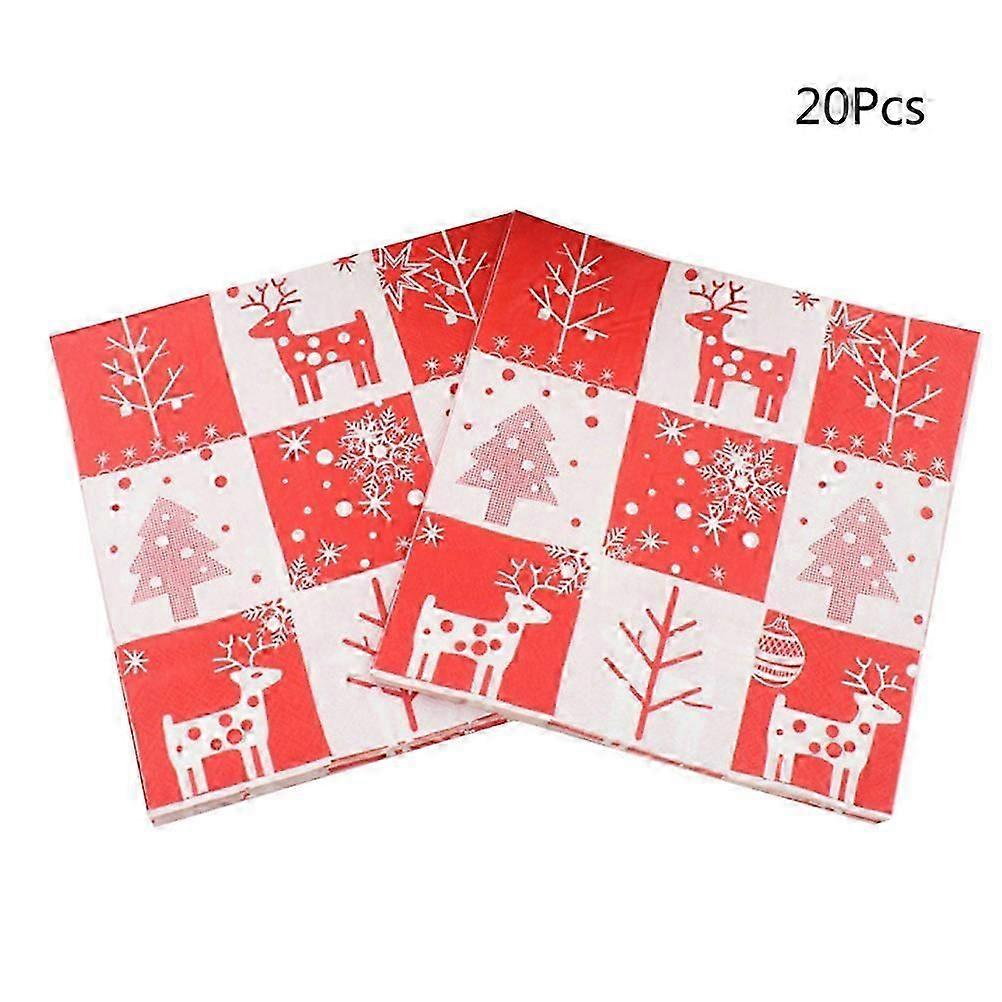 Christmas Napkins Printed Elk Pattern for Party Use 20Pcs Bundle