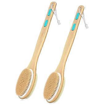 2 Pack Shower Brush with Soft and Stiff Bristles, Bath Dual-Sided Long Handle Back Scrubber Body Exfoliator compatible with Brushing