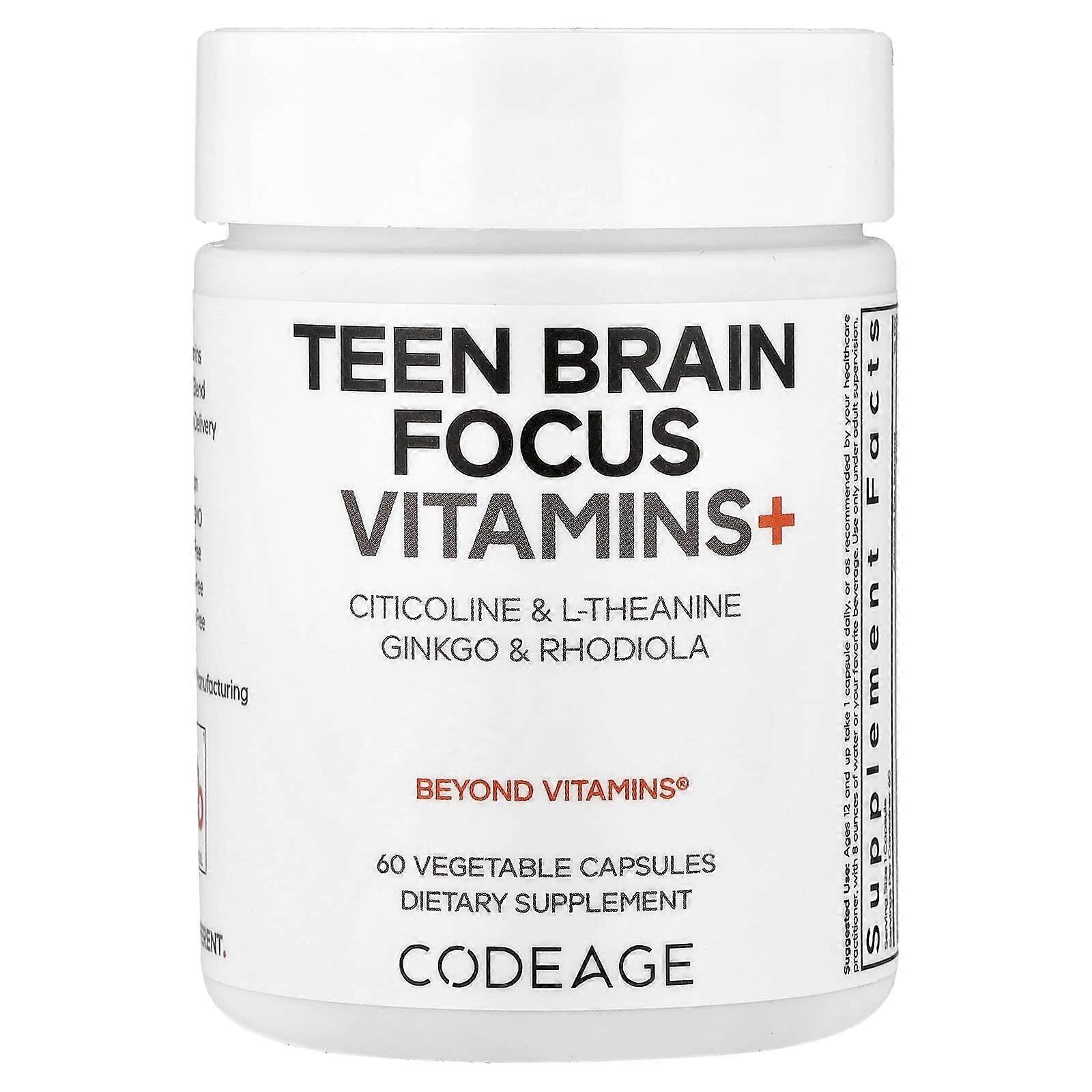 Codeage, Teen Brain Focus Vitamins+, 60 Vegetable Capsules