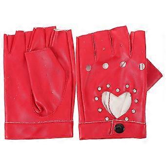 1 Paar rote fingerlose Performance-Handschuhe im Punk-Stil aus Kunstleder mit Herzmotiv, Halbfingerfäustlinge, Tanz-, Cosplay- und Partyzubehör für Shows und Maskenbälle