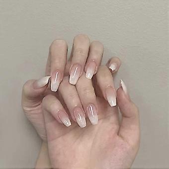 Nude Gradient White False Nails Glossy Mid-length Fake Nails