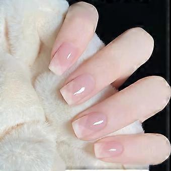 24 Pcs Fake Nails Short,Pale Pink Nails,Acrylic Nude French Nail
