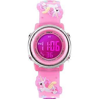 Relojes infantiles digitales para niñas de 5 a 12 años, resistentes al agua, deportivos, con diseño de dibujos animados 3D, 7 colores de luces, para niños y niñas (blanco, 26-27 pulgadas).