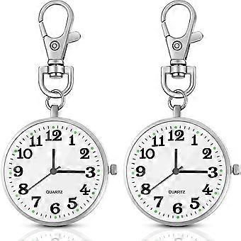Junkin 2 Pcs Clip on Pocket Watch Keychain Quartz Fob