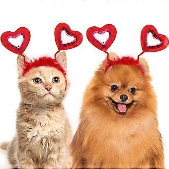 Pet Party Hairband Heart Shaped Hair Band for Pets 2Pcs Red Accessory
