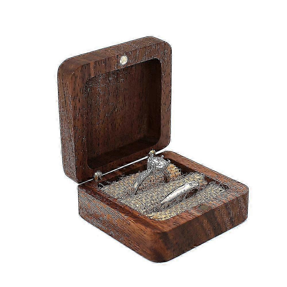 Rustic Walnut Magnetic Ring Box