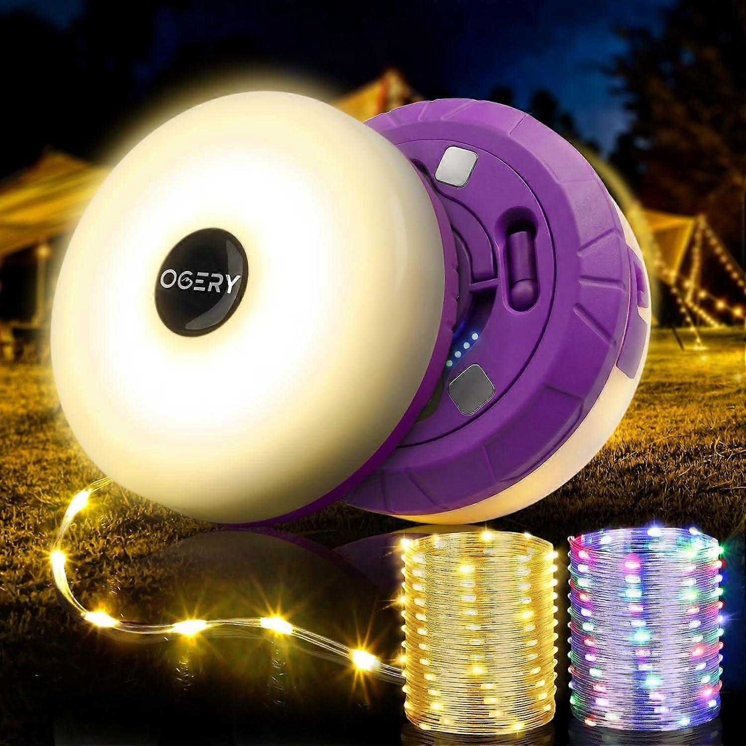 2-Pack Camping String Lights 4 in 1, 32.8FT Quick Storage 8 Modes