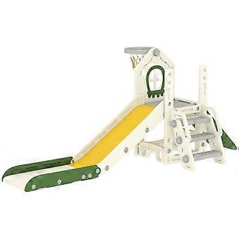 Foldable 4-in-1 toddler slide with climbing element, basketball hoop, storage space and basketball for children aged 1-3 years, cream white