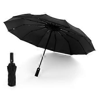 Automatic Windproof Reverse Folding Umbrella Black, Double Layer UV Protection Compact Travel Size