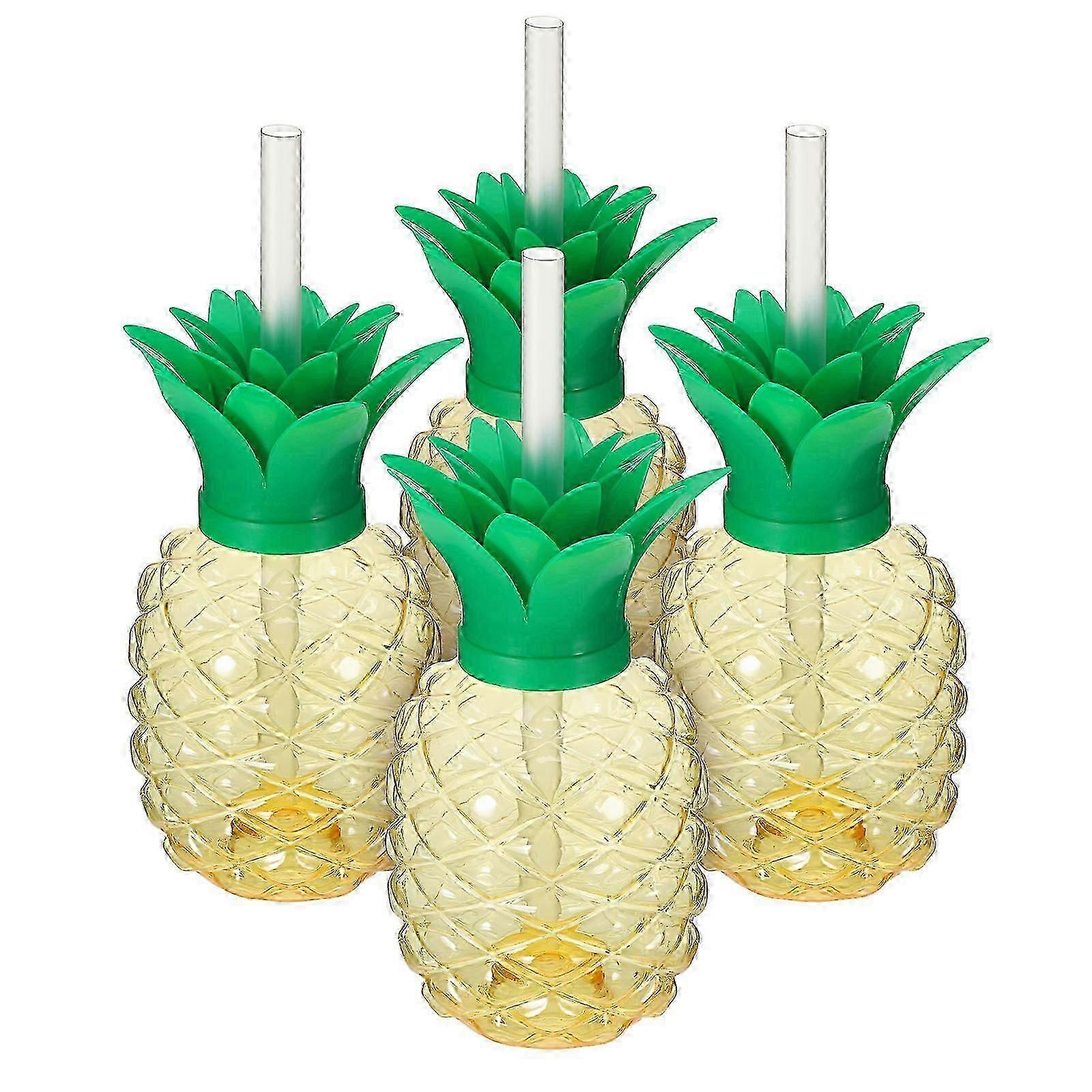 4pcs Pineapple Shaped Plastic Drinking Cups with Lid and Straw Party Cup