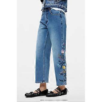 Desigual Bridget Blue Culotte Jeans with Floral Embroidery  26WWDD16