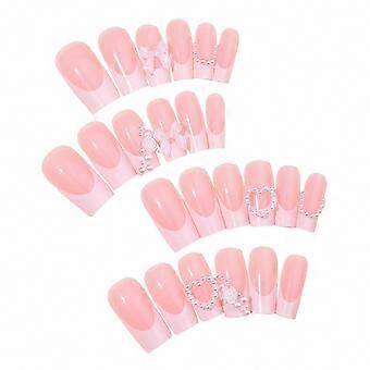 Reusable French False Nails 24pcs Pink Nude Nail Tips with Glue and File
