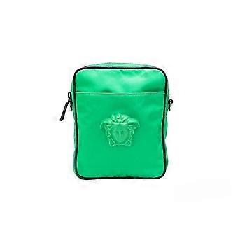 Versace Small Bright Green Nylon Fabric Medusa Crossbody Messenger Bag Purse