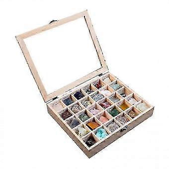 30 Piece Rock & Mineral Collection with Wooden Display Box, Beginner Gemstone Kit, STEM Geology Set