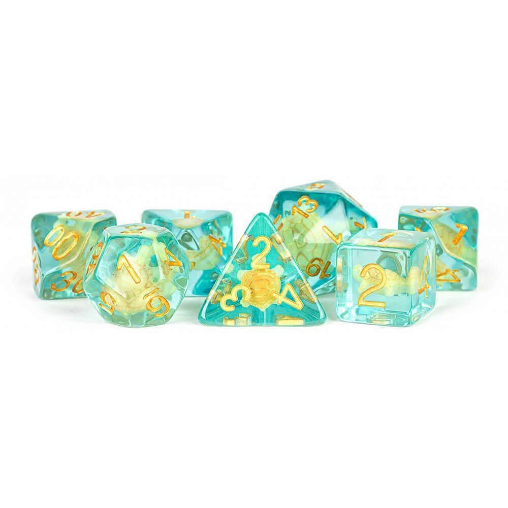 TURTLE Resin Full Sized 16mm Polyhedral Dice Set with Beautiful Blend Glitter