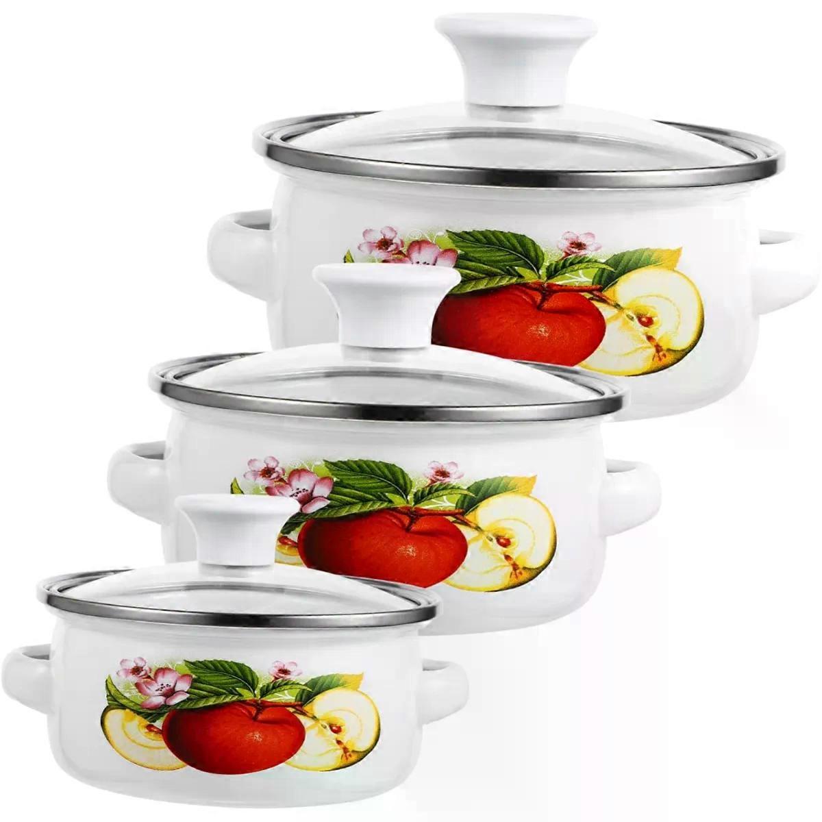 3pcs Small Enamel Pot Set with Double Handles for Coffee