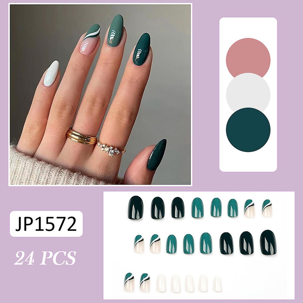 Gentle Green White Full Cover False Nails Durable & Never Splitting Com