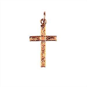 9ct Rose Gold 20x13mm hand engraved solid block Cross