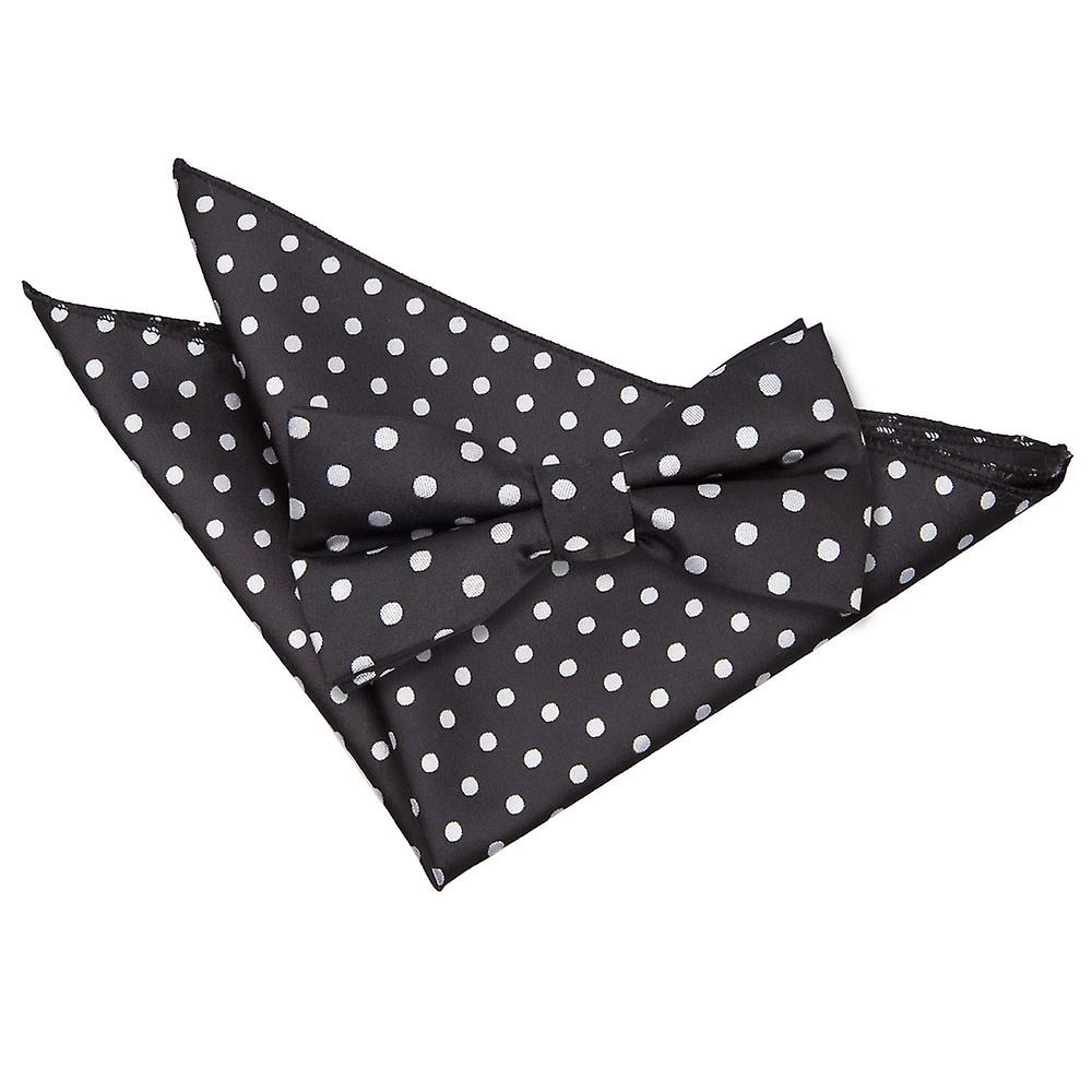 Black Polka Dot Classic Bow Tie and Pocket Square Set