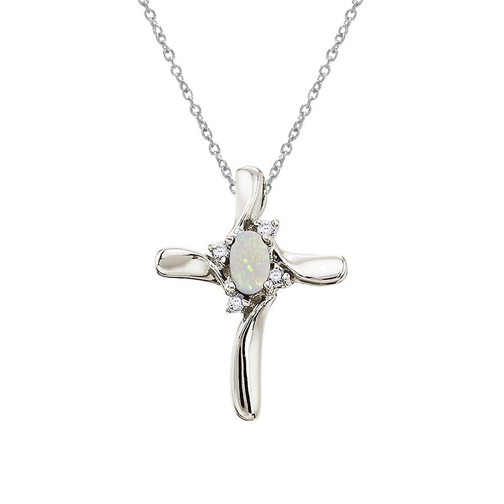 LXR 10k or blanc opal et diamant croix pendentif 0.08 ct