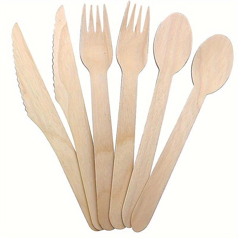 100 Count Wooden Cutlery Set Include Fork/spoon/knife Natural Eco-friendly Biodegradable&compostable Alternative To Plastic Cutlery Protect Earth