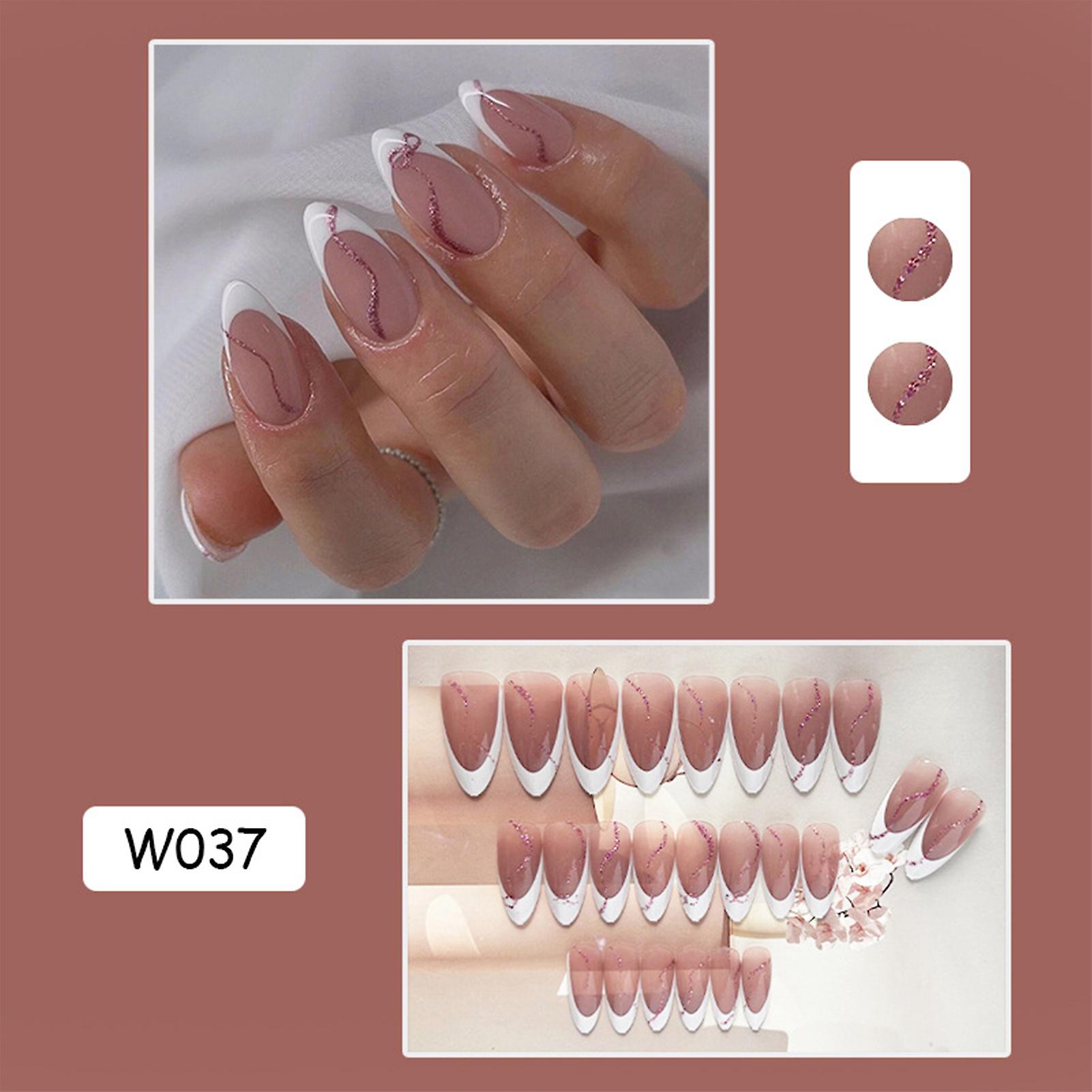 Pink Translucent Almond False Nails No Fading Sturdy Material Nails